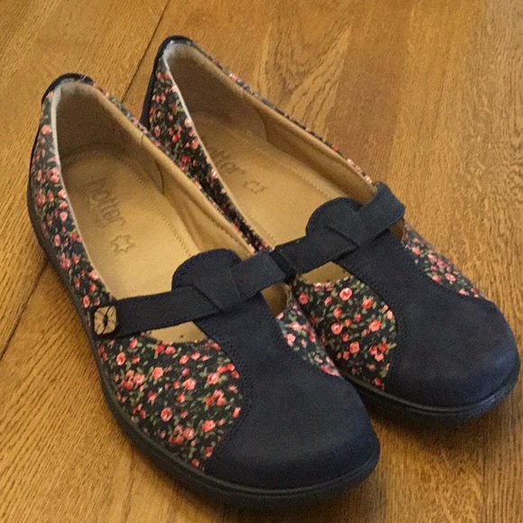 hotter Shoes - Woman’s hotter navy nubuck and flower fabric slip on. Size 10. NWOT! Sooo cute!